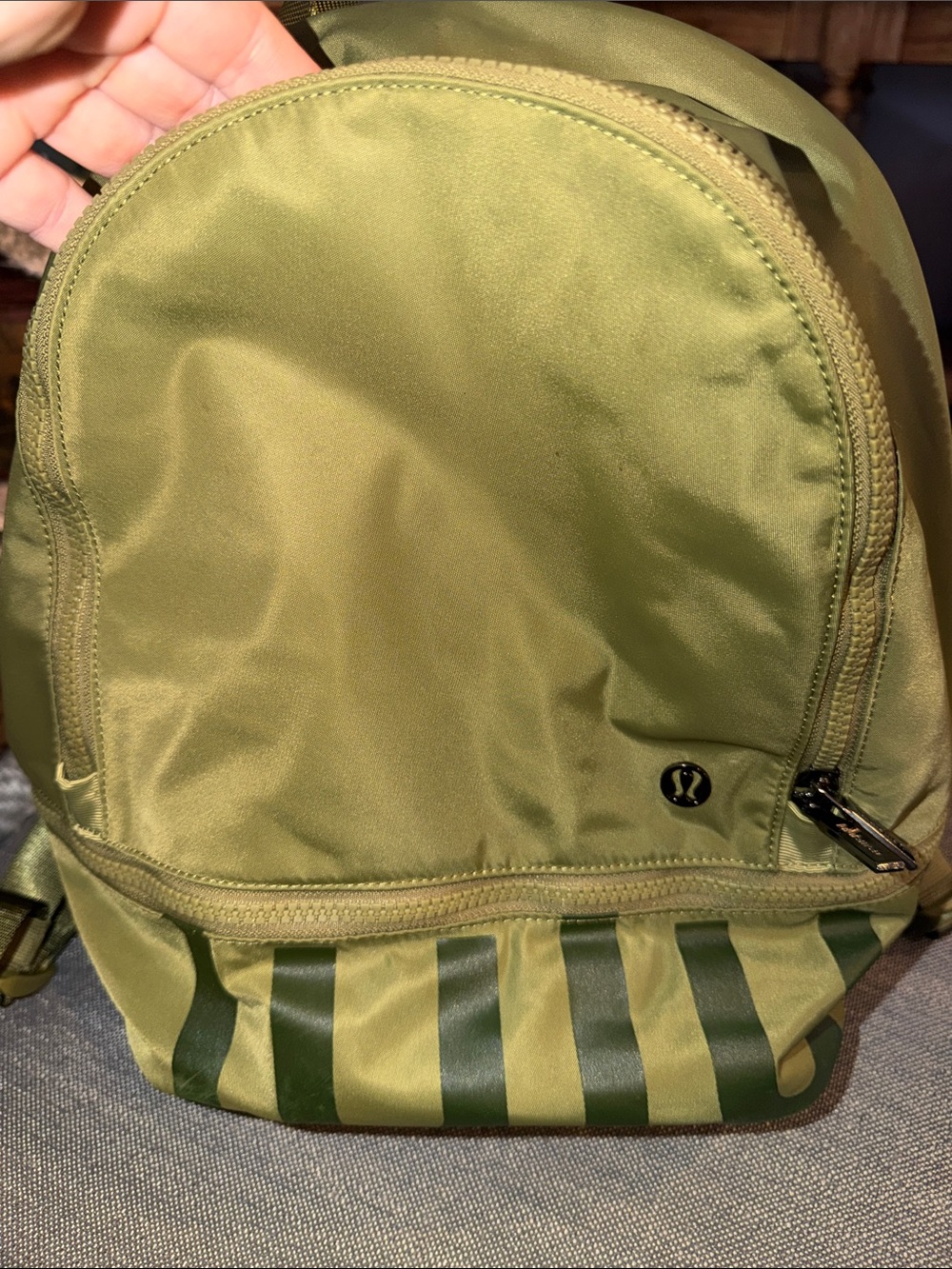 lululemon athletica Olive Green Mini Backpack with Striped Base